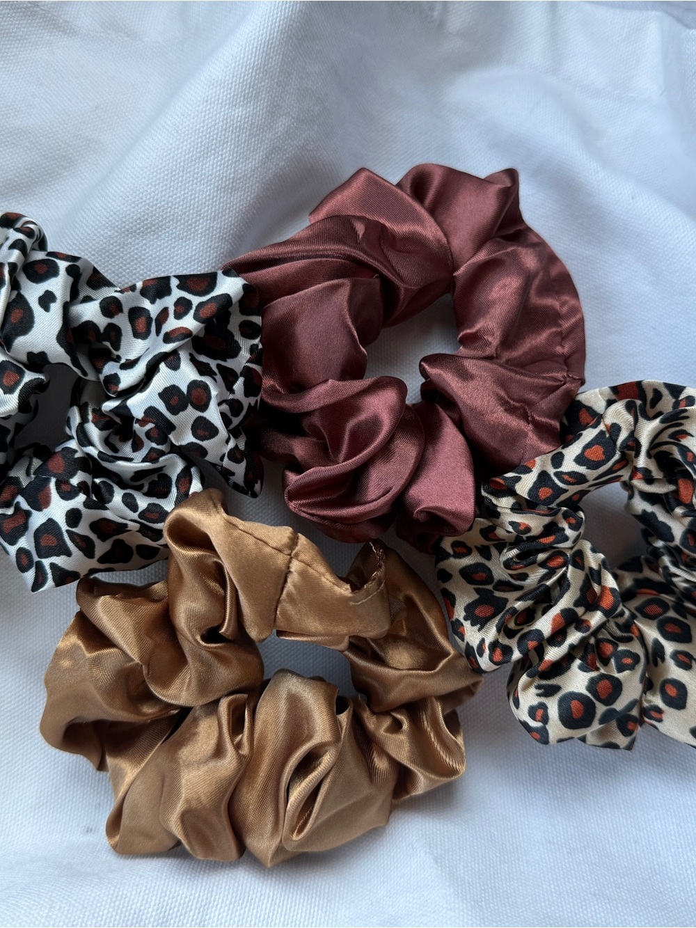 Trendy Satin and Leopard Print Hair Scrunchie Set